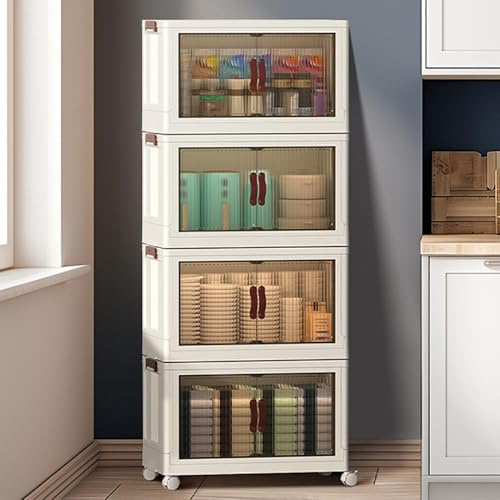 Roqao Faltbare Aufbewahrungsbox mit Deckel Groß 105L×4 | Stapelbare Aufbewahrungsboxen mit Magnetische Tür Aufbewahrung mit Rollen Plastikbox mit Deckel Stapelboxen für Schlafzimmer