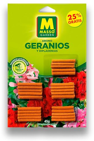Abono Geranios y Dipladenias Bastoncitos 25 Unid. MUY EFICAZ | Fertilizante en Bastoncillos Nutrición Completa 3 Meses | Abono Liberación Lenta Geranio Interior y Exterior NPK 10-8-12 | Nexum Market