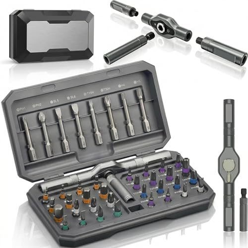 Tournevis magnétique 42 en 1, ensemble multi-embouts avec étui de rangement, kit d'outils de réparation pour ordinateur, lunettes, vélos, montre, sonnette