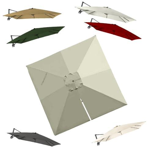 IMUNKT 3x3M Auvent De Remplacement Pour Parasol Déporté Carré Toile De Rechange Pour Parasol De Jardin Extérieur UPF 50+ Housse De Rechange 8 Baleines(Sand)