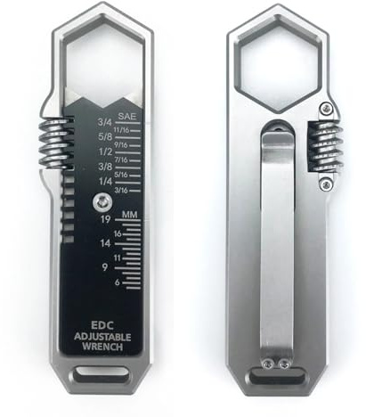 Mini Adjustable Wrench, Small Multitool Wrench with Mini Pry Bar Nail Puller Keychain Tool Caliper Measuring Ruler Glass Breaker EDC Gadget Survival Gear for Men Cycling Hiking