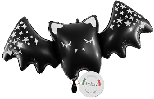balloa Folienballon XXL Fledermaus, Helium Ballon Halloween Deko, Luftballon Bat Motiv für Party, Kindergeburtstag, Grusel Deko, Geschenk zum Halloweenparty, Partydeko schwarz, 102cm