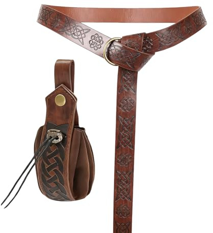 Cunegra Mittelalter Gürtel mit Gürteltasche, O-Ring Wikinger Gürtel und Geldbeutel Set, Vintage Geprägter Herrengürtel und Damengürtel, Renaissance Kostüm Zubehör für Oktoberfest, LARP