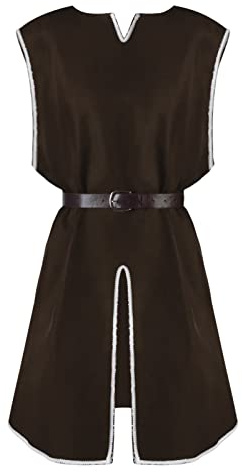 Zanisouta Tunique médiévale pour homme - Col en V - Ourlet - Robe rétro - Costume de chevalier - Sans manches - Viking - Chemise de pirate - Chemise de pêcheur - Vêtement Renaissance, O Marron., L