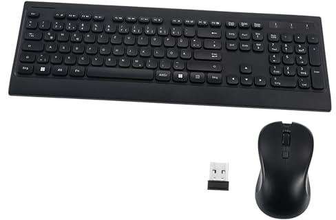 Clavier et Souris sans Fil Silencieux Pleine Taille Noir | Plastique, Design Ergonomique, Haute Précision, Compatibilité Étendue pour Bureau