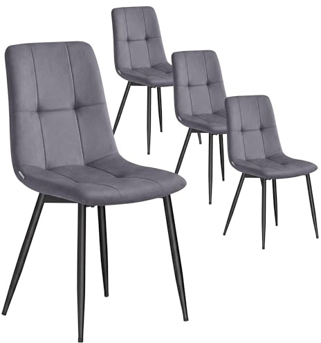 VASAGLE Sedie da Pranzo in Velluto, Portata 120 kg Ciascuna, Sedie da Cucina Imbottite con Piedini Regolabili, Moderno, per Soggiorno, Set di 4, Grigio Ardesia KDC080GN01