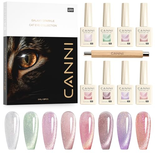 CANNI Vernis à Ongles Gel Semi Permanent Pailleté Cat Eyes Magnétique Galaxie Argent vert violet rose rouge scintillante 8 Couleur Glitter Gel Nail Polish Soak off Manucure