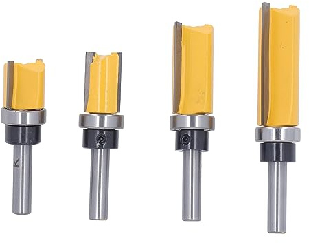 Set di 4 frese per rifinitura a filo, utensile da taglio con gambo tondo da 8 mm, punte professionali per la lavorazione del legno per progetti fai da te, include 4 scatole per
