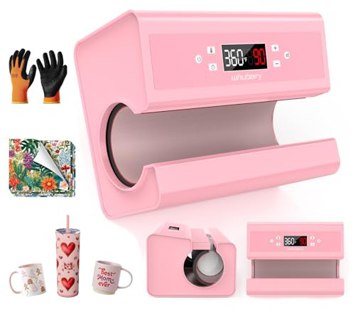 Automatisk kopppress, sublimeringsöverföringsmaskin för koppar, kaffekoppar, dricksflaskor och väskor, exakt tid och temperaturkontroll, tryckjustering med en knapptryckning (rosa)