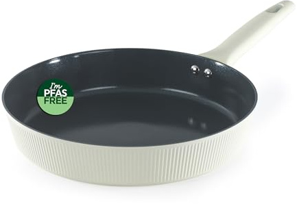 Russell Hobbs Cote Frying Pan 28 Cm, Ceramic Non-Stick, Induction | Forged aluminium, straight-sided deep profile, soft-touch handle, cream finish, PFOA- & PFAS-free coating, easy release