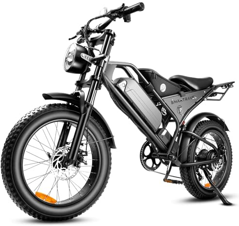 SMARTRAVEL E Bike für Erwachsene, 20×4.0 Fatbike City-Elektrofahrrad mit 48V 18.2Ah Akku, Vollfederung, 250W Motor, Pedelec mit 7-Gang, IP54 wasserdicht, Reichweite bis 70km, für Herren & Damen