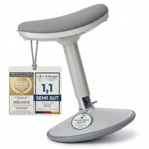 Werkfox® Ergonomischer Stehhocker S 35-45cm - Büro Wackelhocker Grau | Entlastet die Wirbelsäule, aktiver Schwingeffekt für den Fokus, ergonomische Stehhilfe & Stehstuhl fürs Büro, 35-45 cm