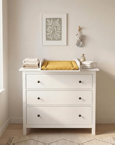 KraftKids Wickelaufsatz passend für HEMNES 108 cm Kommode – Wickelfläche 50x70 cm – Weiß (Rechts)