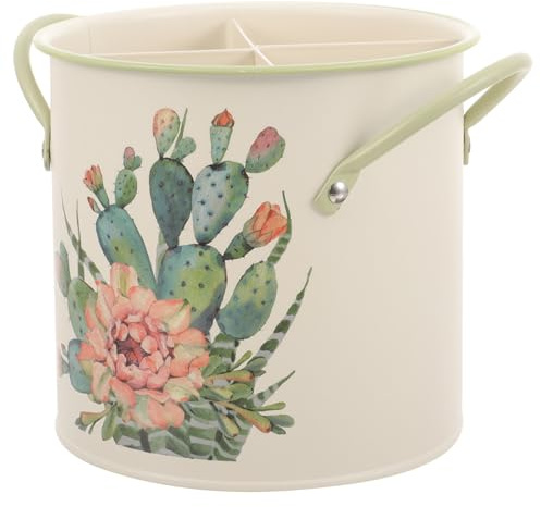 STOBAZA Porta Bacchette in Ferro Zincato Beige per Cucina e Tavola | Organizer Riutilizzabile Spazio Sufficiente per Posate, Stile Shabby Chic, per Casa e Cucina