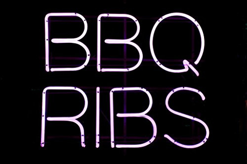 BBQ Ribs Neon Sign Illuminated Photo Photograph Cool Wall Art Print Poster 36x24