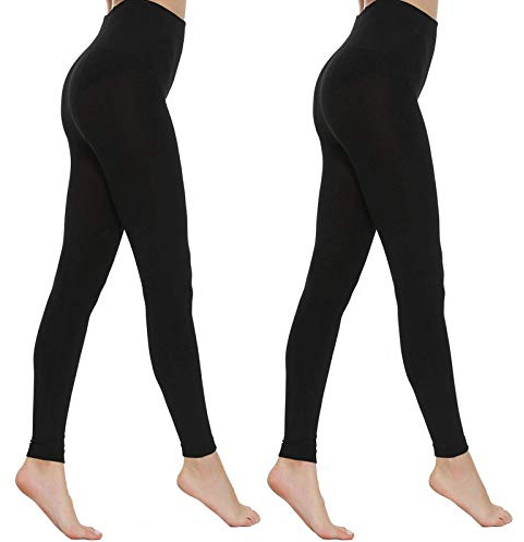 MANZI 2 paia di collant da donna 400 denari in pile termico caldo opaco senza piedi, Nero senza piedi, M