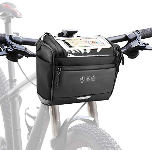 CestMall 3.5L Fahrradtsche zur Befestigung am Lenker, mit abenehmbaren Schultergurt. Fahrrad Lenkertasche Wasserdicht Fahrradtasche Lenkertasche Schwarz