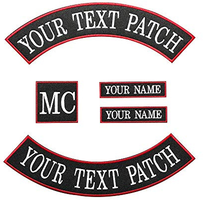 Benutzerdefinierte Biker Weste Patch, personalisierte Text Rocker Name Patch Für Club, Motorrad, Taschen Jacken Kleidung (White on black with red border)