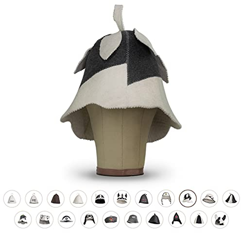LoWell® Chapeau de sauna - En feutre pour homme et femme avec guide de sauna - Accessoire de sauna idéal pour une expérience de bien-être unique - Motif clochette (blanc) - Bonnet de sauna