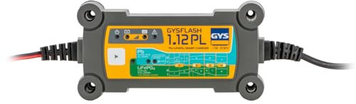 GYS - GYSFLASH 1.12, Caricabatterie/Mantenimento di Carica per Le Batterie, 12V, 1A, Piombo e Litio, Caricatore Intelligente, mantenitore, Moto, Auto, Moto d’Acqua, Showroom - 026902
