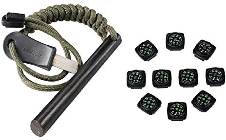bayite 4 Inch Ferro Rod Kit with Striker and 10 Pack Button Compass