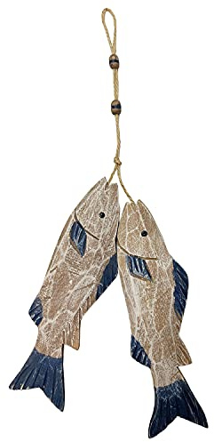 Set of 2 Wooden Carved Fish Wall Hanging Nautical Ornaments Hand Carved Wood Fish Wall Hanging Sculpture Wooden Lake House Decor Indoor Outdoor Decoration