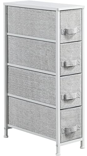 Yaheetech Vertical Slim Chest of Drawers,Storage Unit with 4 Fabric Drawers for Bathroom/Kitchen/Living Room/Narrow Space,Light Grey
