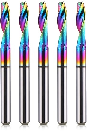 HOZLY CNC Single Flute Router Bits 4mm(5/32) Shank,4mm（5/32） Cutting Dia,12mm (1/2) Cutting Length,Solid Tungsten Carbide Alloy End Mill, DLC Coating Milling Cutter for Aluminium,Pack of 5