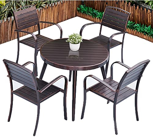 Gartengarnitur Runder Terrassentisch Und 4 Stapelstühle Im Set, Wasserdichter, Rostfreier Und Sonnenbeständiger Tisch Und Stuhl Aus Aluminiumlegierung (Size : 90x75cm)