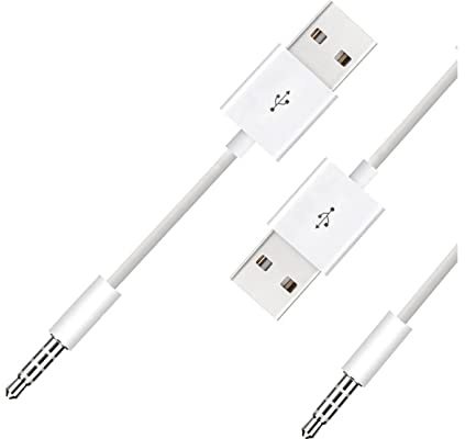 Câble pour iPod Shuffle, prise jack 3,5 mm vers chargeur USB + câble de rechange de synchronisation de données compatible avec iPod Shuffle 3e 4e 5e 6e génération MP3/MP4 – Blanc