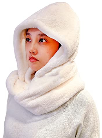 Lina & Lily Kapuzenschal Damen Winter Loop Schal aus Kunstfell (Cremeweiß)