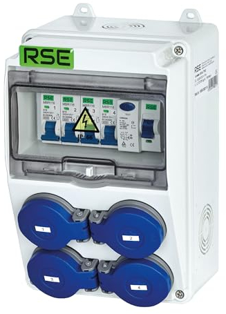 RSE Distributore di corrente da parete, completamente cablato, 230 V, con contatore, IP65, 5. 4 x 230 V con LS + FI