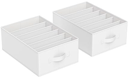 SONGMICS Set med 2 lådor, organisatörer, 6-fack garderobsorganisatörer, hopfällbara organisatörer för garderobskläder, 42 x 30 x 17 cm, för byxor, kläder, klassisk vit RUS009W02