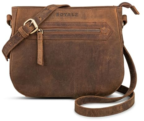 ROYALZ Cheyenne Vintage Handtasche Damen klein Leder - Echtleder Umhängetasche für Alltag City Ausgehen - Damenhandtasche als moderne Crossbody oder Schultertasche;Farbe:Schwarz