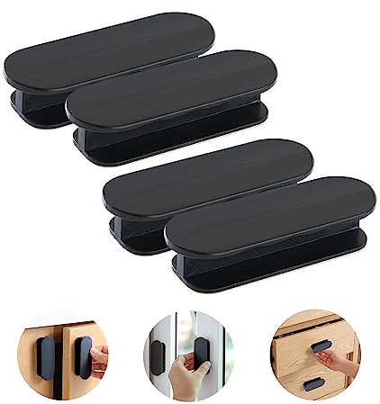CiciIng Självhäftande dörrhandtag 4 stycken, skåphandtag, möbelhandtag, dörrhandtag balkongdörr utomhus, plast möbelhandtag för fönster glasdörrar lådor, svart