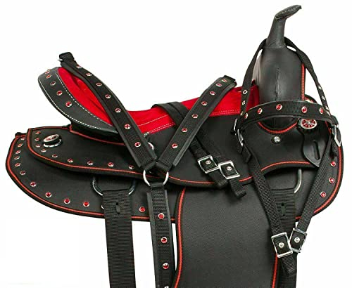 WILD RACE Wunderschöner Designer-Westernsattel aus synthetischem Barrel Racing/Beautiful Designer Synthetic Western Barrel Racing Western Saddle (16, Red-Black)