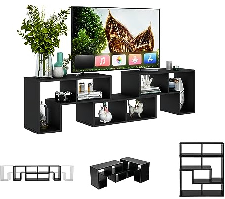 KOMFOTTEU Mobile TV Soggiorno in Legno, Mobile Porta TV Liberamente Combinabile, per tv fino a 65”, Mobiletto TV Multifunzione con 6 Vani Aperti, 134 x 30 x 43 cm (Nero)