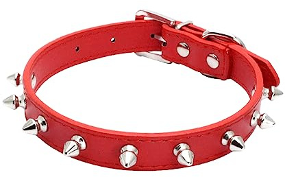 haoyueer Hundehalsband aus Leder, mit Nieten, Pilze Nieten, Katzenhalsband für kleine mittelgroße Hunde, Katzen, Welpen, Kitty (XS, Rot)