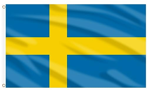 AhfuLife Bandera de Suecia 90cm x 150cm, 1 Pieza Bandera Sueca con Agujeros de Latón en Ambos Lados, Decoración de 2025 Día Nacional Euro Jardin Escuela Barra Fiesta