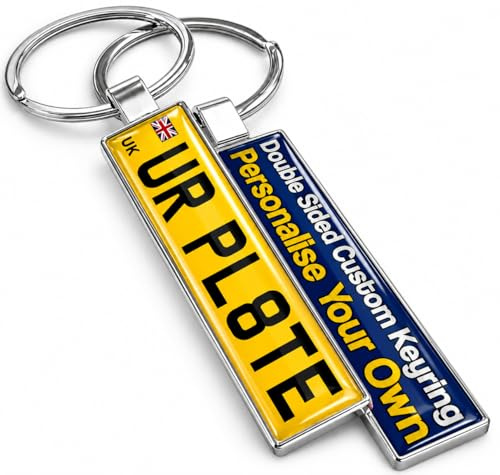 SONZE Custom Car Number Plate Registration Keyring Double Sided Keychain UK Mini License Plate Car Personalised Accessories for Ford Kia BMW Nissan Vauxhall VW Audi Tesla MG Hyundai Toyota Keyfob