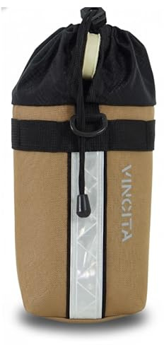 Vincita Voyage Insulated Bike Stem Bag – Water Bottle & Snack Holder for Folding Bikes (Brompton/Dahon/Tern), One-Hand Drawstring, Flat Back Design, 0.75L–1L, (Brown, Medium)