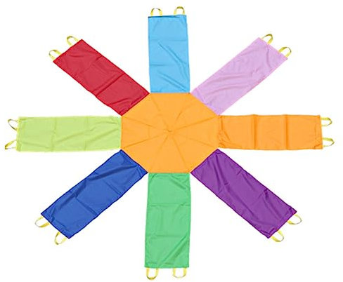 SAFIGLE Achteckiger Regenbogen Nylon Koordinationsschirm Kinder Teamspiel Kinderspielzeug Für Schule Garten Innenbereich