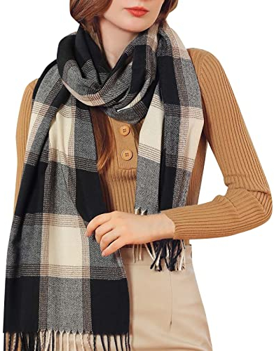 DUHGBNE Herbst und Winter bunter karierter Schal für Damen, verdickender warmer Fransenschal Grauer Schal Herren (Grey, A)