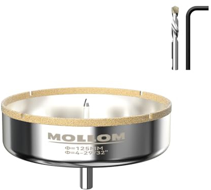 Mollom 4-29/32” (125mm) diamantkärnsåg med 2 avtagbara styrborrar, jämn skärning för porslinskakel, glas, keramik, marmor, glasfiber osv