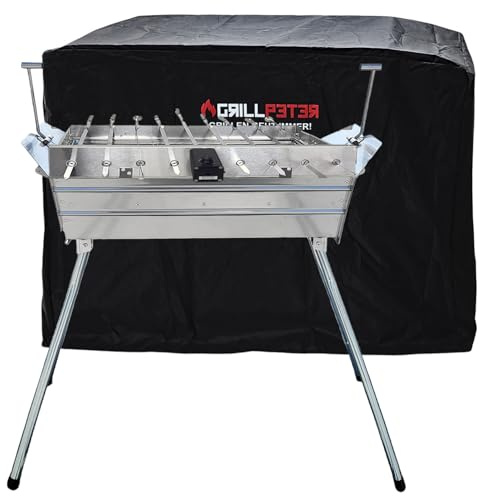 Mangal Ararat Edelstahl 2mm Schaschlikgrill mit 9er Drehspieß Haube Elektromotor