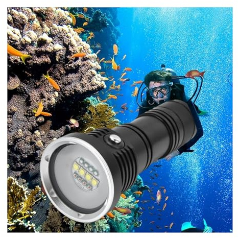 Topyond Lampes De Plongée,10000 Lampe De Plongée Rechargeable,12 LED Avec 3 Couleurs D'Éclairage Torche Sous Marine Ip68 Pour La Pêche En Plongée,5 Modes D'Éclairage Lampe