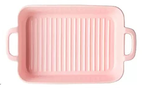 GLigeT Lasagne Dish Ceramic Baking Dishes,Rectangular Bakeware with Handles,Elegant Casserole Dish set Lasagna Pan for Baking,Cooking,Cake Dinner,Banquet Baking Dishes(Pink)