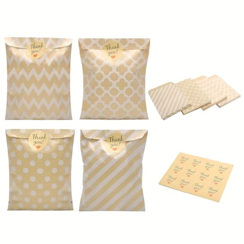 50 Stück Geschenktüten, 13 x 18 cm Papiertüten mit 60 Aufkleber, Candy Tüten zum Verpacken von Geschenken, Giveaways, Kindergeburtstag, Hochzeit, Party, usw Papiertüten Kindergeburtstag
