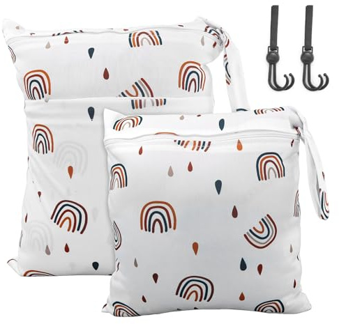 AMANDELIZABE 2 Stück Wetbag Kindergarten Groß, Nasstasche Wet Bag Windeltasche Klein, Nassbeutel Kindergarten Personalisiert for Baby Stoffwindeln (Regenbogen)