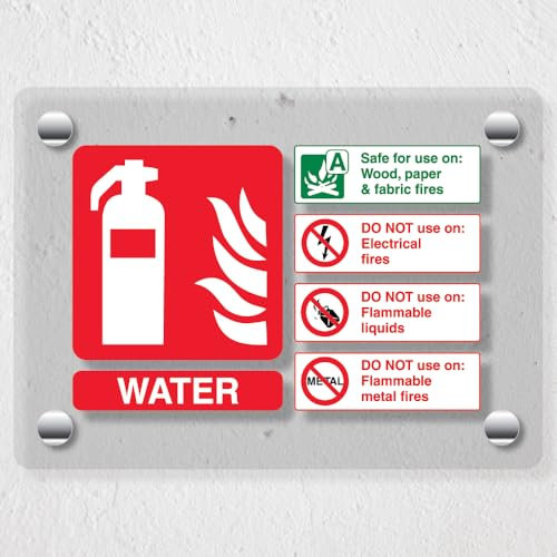 V Safety Water Fire Extinguisher - 150 x 100 mm - Acrylic Perspex Cast Clear Safety Sign